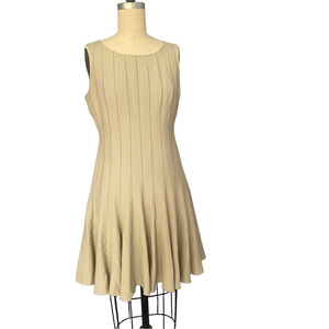 Calvin Klein beige raw seam panel  a-line dress size 8 linen rayon blend